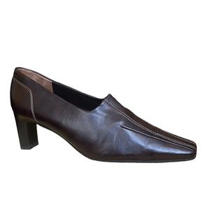 PAUL GREEN München Women's Brown Leather Pointed Square Toe Pumps Heels